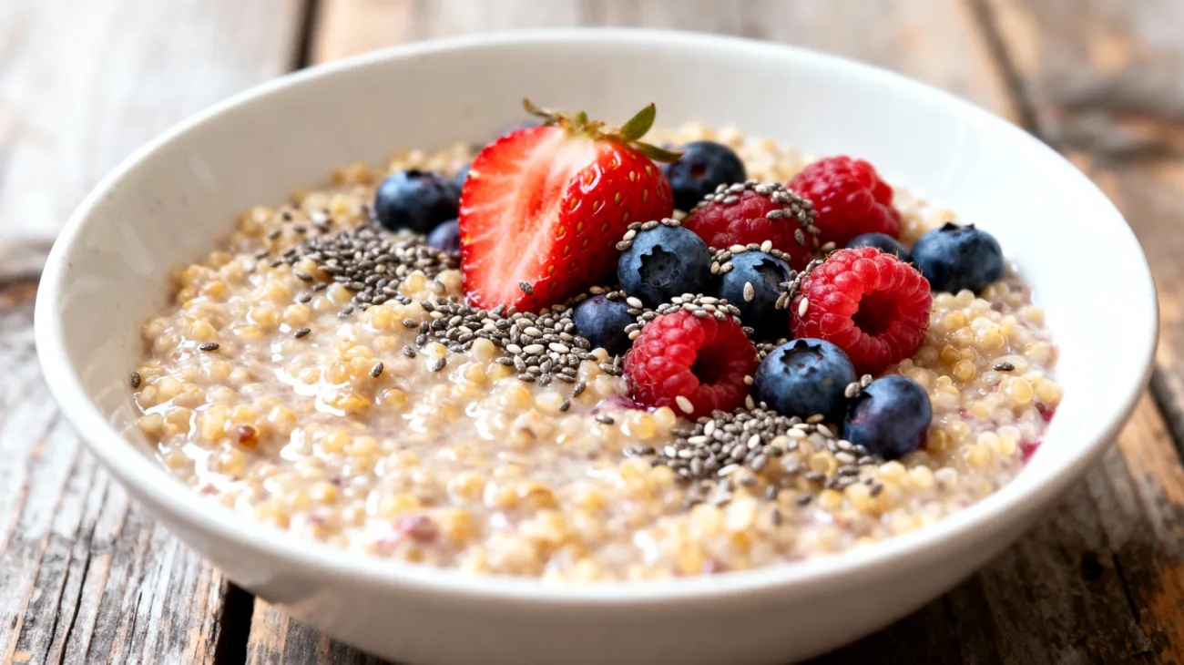 Porridge di quinoa con semi di chia e frutti di bosco"